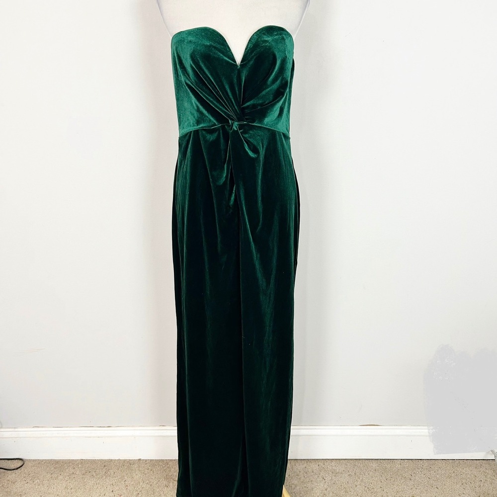 Lulus Fabulous Grace Green Velvet Twist Front Maxi Dress Strapless Size XL Women